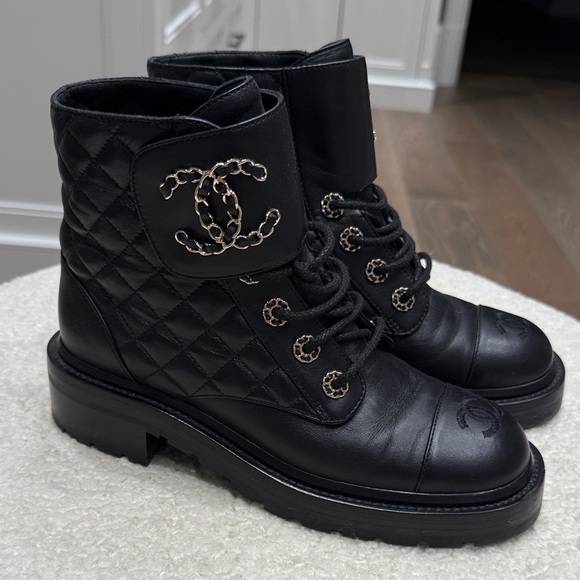 CHANEL Shoes - Iconic CHANEL Black Quilted Combat Boots